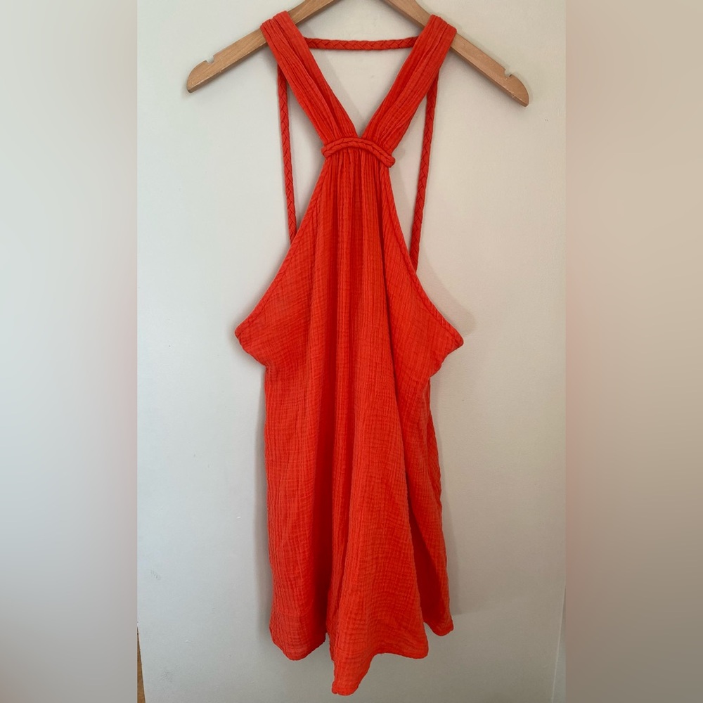 Anthropologie Braided Halter Mini Dress Orange Beach Pool Size Small Boho Summer - Picture 2 of 8
